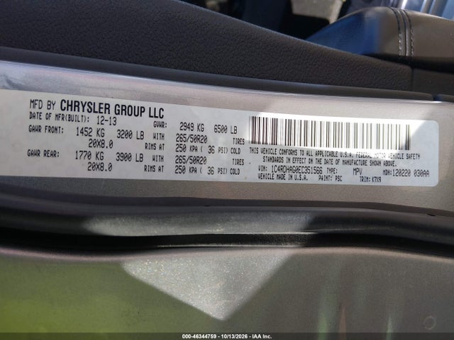 Aukcja sprzedaży 2014 Dodge Durango Sxt, vin: 1C4RDHAG0EC351566, numer aukcji: 46344759