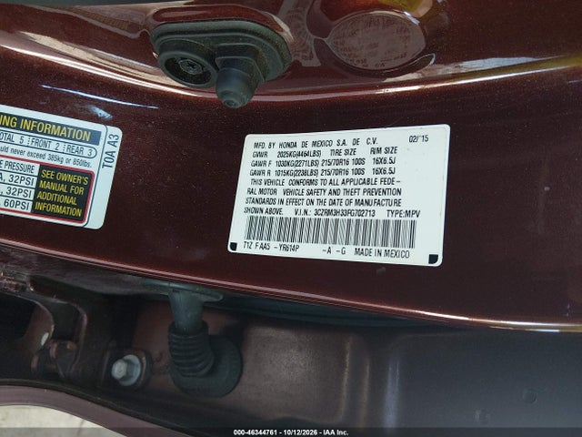 Aukcja sprzedaży 2015 Honda Cr-v Lx, vin: 3CZRM3H33FG702713, numer aukcji: 46344761