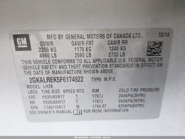 GMC Terrain Sle-2 2015 2GKALREK5F6174922 Image 9