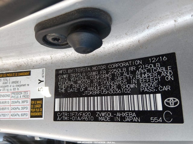 JTDKBRFU5H3036102 Toyota Prius Two