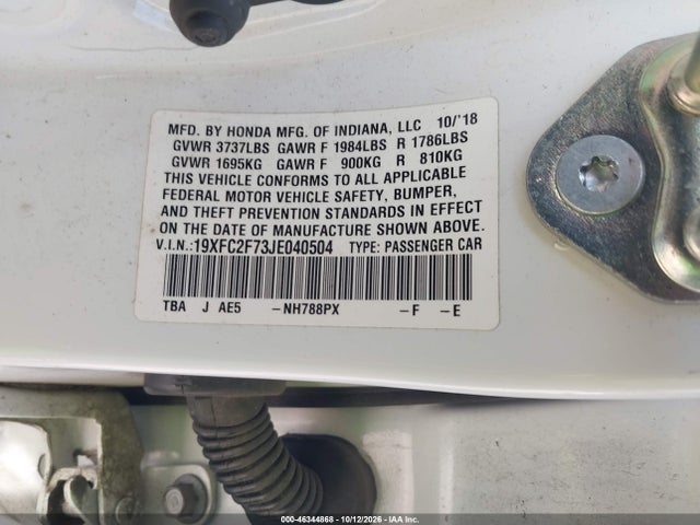 Aukcja sprzedaży 2018 Honda Civic Ex, vin: 19XFC2F73JE040504, numer aukcji: 46344868