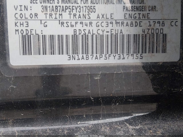 46344876 :رقم المزاد ، 3N1AB7AP5FY317955 vin ، 2015 Nissan Sentra S مزاد بيع
