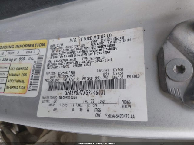 Продаж на аукціоні авто 2016 Ford Fusion Se, vin: 3FA6P0H7XGR146431, номер лоту: 46344946