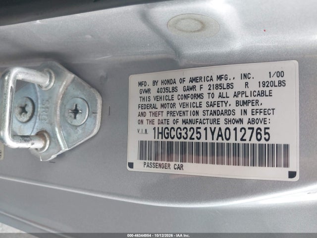 Продажа на аукционе авто 2000 Honda Accord 2.3 Ex, vin: 1HGCG3251YA012765, номер лота: 46344954