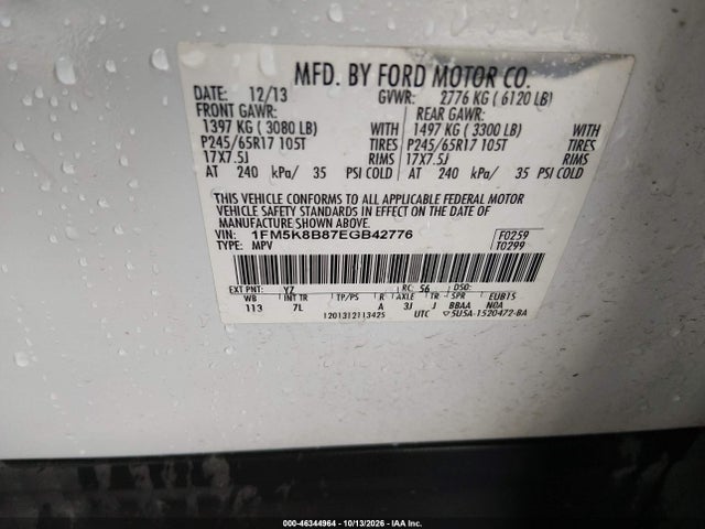 Продаж на аукціоні авто 2014 Ford Explorer, vin: 1FM5K8B87EGB42776, номер лоту: 46344964