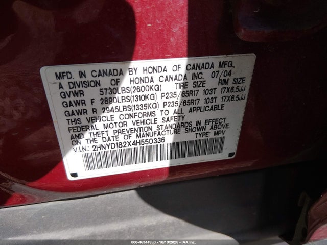 Aukcja sprzedaży 2004 Acura Mdx, vin: 2HNYD182X4H550336, numer aukcji: 46344993