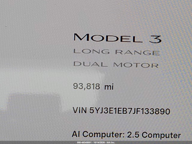 Продаж на аукціоні авто 2018 Tesla Model 3 Long Range/performance, vin: 5YJ3E1EB7JF133890, номер лоту: 46345001