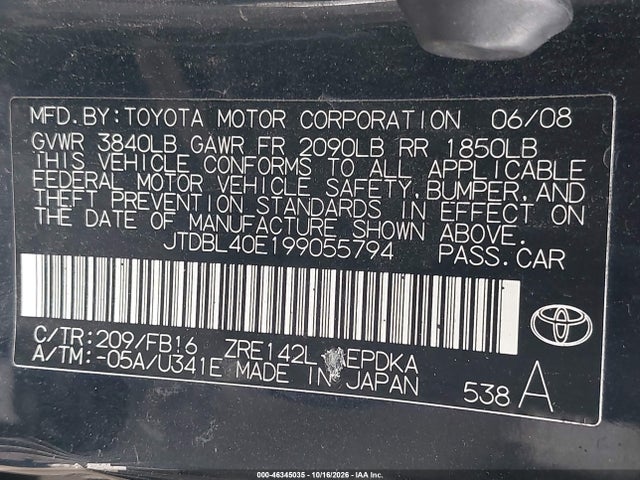 Продаж на аукціоні авто 2009 Toyota Corolla, vin: JTDBL40E199055794, номер лоту: 46345035