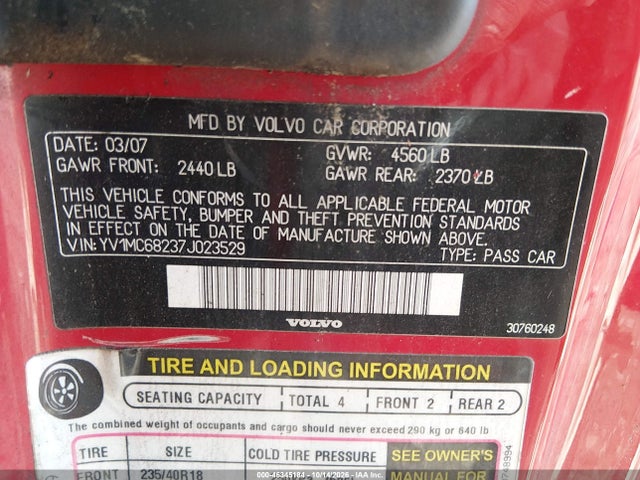 Auction sale of the 2007 Volvo C70 T5, vin: YV1MC68237J023529, lot number: 46345184