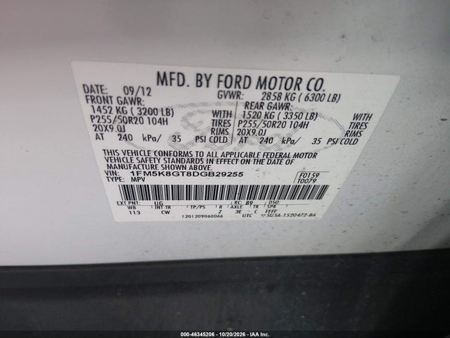 Продаж на аукціоні авто 2013 Ford Explorer Sport, vin: 1FM5K8GT8DGB29255, номер лоту: 46345206