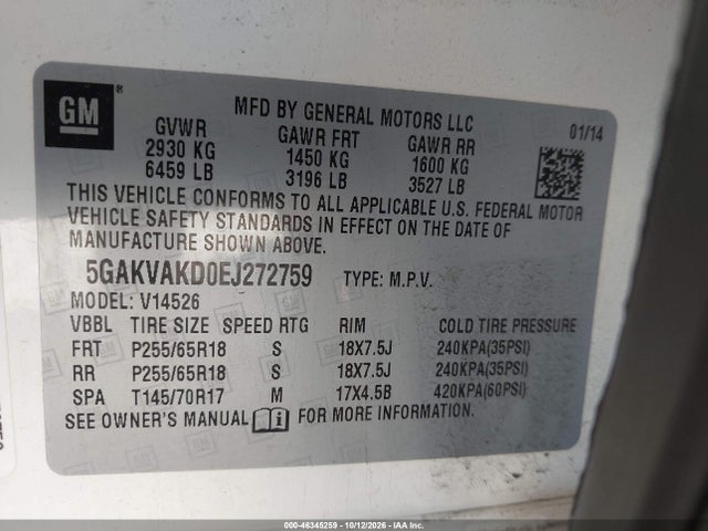 Продажа на аукционе авто 2014 Buick Enclave Convenience, vin: 5GAKVAKD0EJ272759, номер лота: 46345259