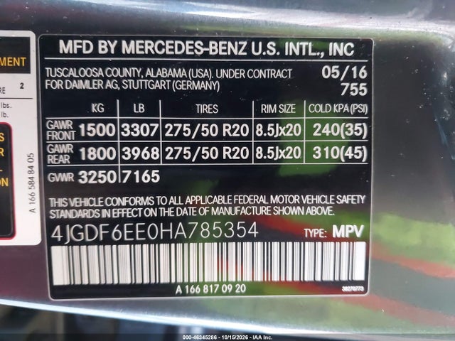 4JGDF6EE0HA785354 Mercedes-Benz Gls 450 4matic