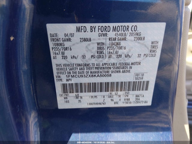 Aukcja sprzedaży 2008 Ford Escape Xlt, vin: 1FMCU93ZX8KA50058, numer aukcji: 46345306