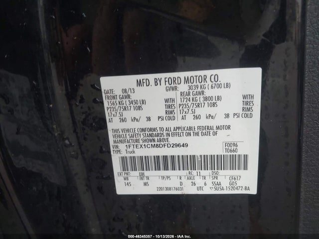 Aukcja sprzedaży 2013 Ford F-150 Xlt, vin: 1FTEX1CM8DFD29649, numer aukcji: 46345357