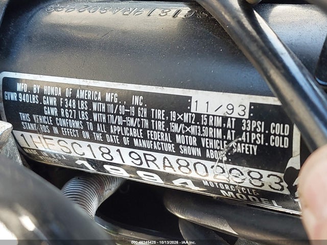 Aukcja sprzedaży 1994 Honda Vt1100 C, vin: 1HFSC1819RA802983, numer aukcji: 46345425