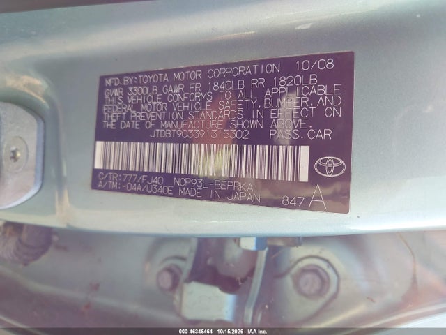 Продаж на аукціоні авто 2009 Toyota Yaris, vin: JTDBT903391315302, номер лоту: 46345464