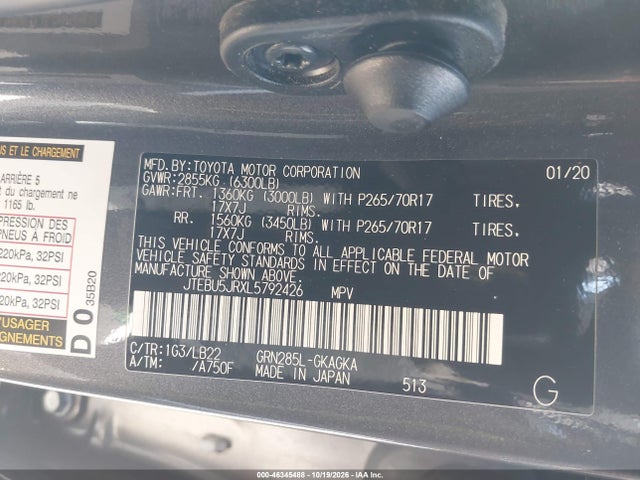 JTEBU5JRXL5792426 Toyota 4runner Sr5 Premium