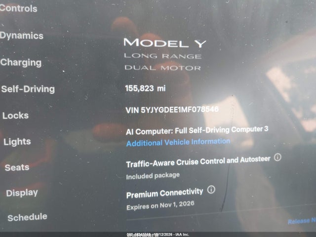 46345569 :رقم المزاد ، 5YJYGDEE1MF078546 vin ، 2021 Tesla Model Y Long Range Dual Motor All-wheel Drive مزاد بيع