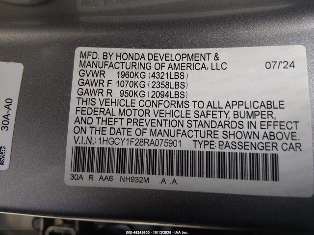 Honda ACCORD LX 2024 1HGCY1F28RA075901 Image 9