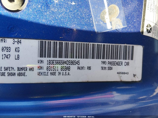 46345728 :رقم المزاد ، 1B3ES66S04D596545 vin ، 2004 Dodge Srt4 مزاد بيع