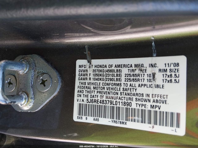 Продажа на аукционе авто 2009 Honda Cr-v Lx, vin: 5J6RE48379L011890, номер лота: 46345764