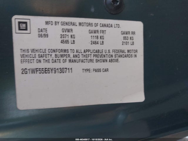 Aukcja sprzedaży 2000 Chevrolet Impala, vin: 2G1WF55E6Y9130711, numer aukcji: 46345817