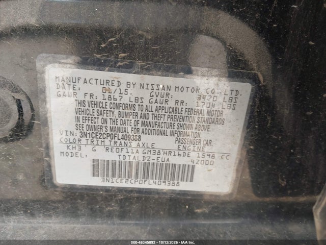 Продаж на аукціоні авто 2015 Nissan Versa Note S (sr)/s Plus/sl/sr/sv, vin: 3N1CE2CP0FL409388, номер лоту: 46345892