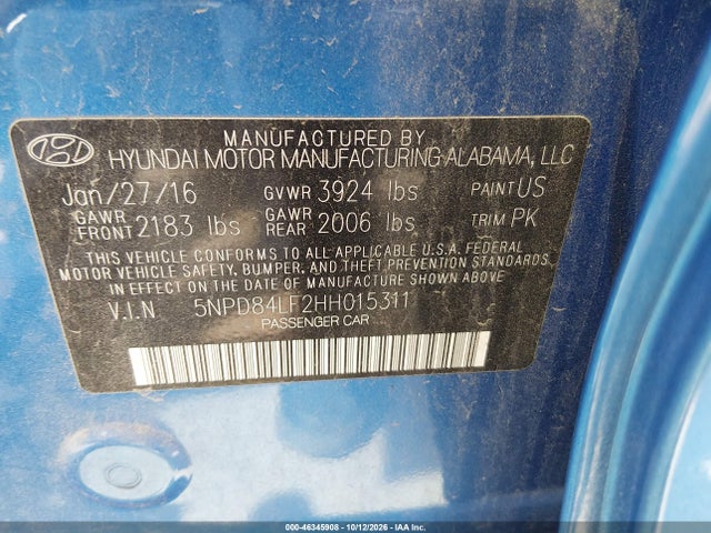 5NPD84LF2HH015311 Hyundai ELANTRA SE