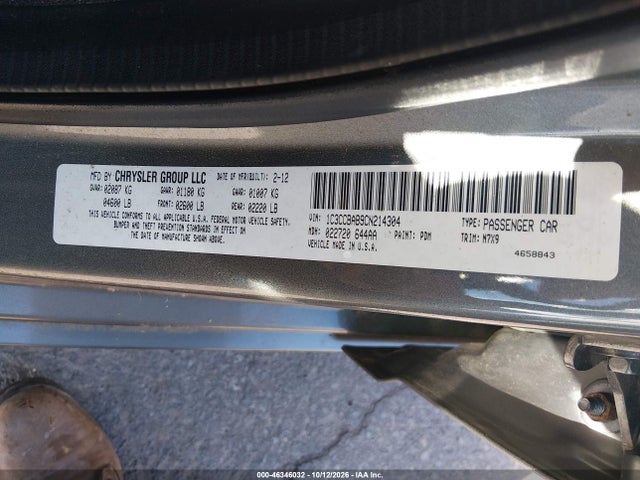 Продажа на аукционе авто 2012 Chrysler 200 Lx, vin: 1C3CCBAB9CN214304, номер лота: 46346032