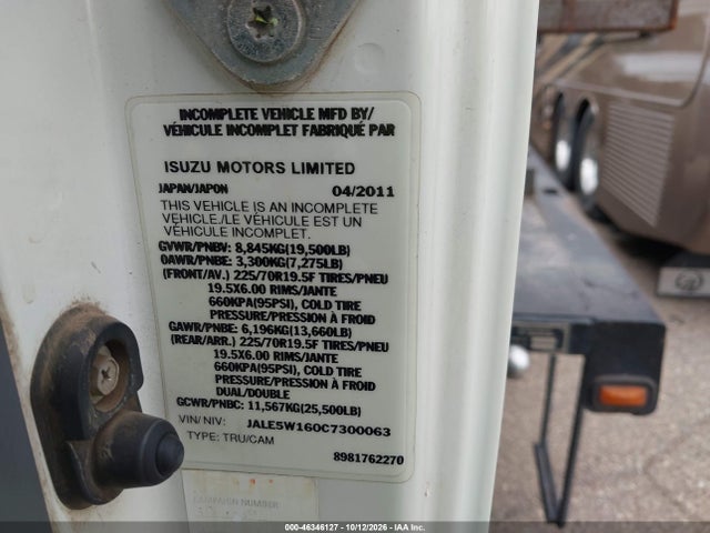 2012 Isuzu Dsl Reg მანქანა იყიდება აუქციონზე, vin: JALE5W160C7300063, აუქციონის ნომერი: 46346127
