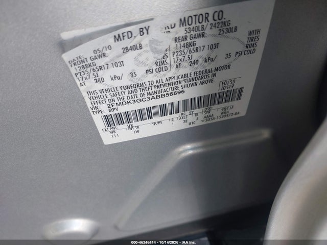 2010 Ford Edge Se მანქანა იყიდება აუქციონზე, vin: 2FMDK3GC3ABB56896, აუქციონის ნომერი: 46346414