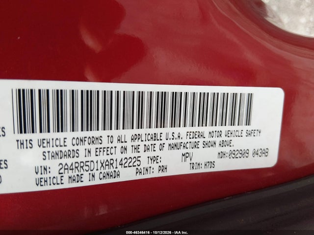 46346416 :رقم المزاد ، 2A4RR5D1XAR142225 vin ، 2010 Chrysler Town & Country Touring مزاد بيع