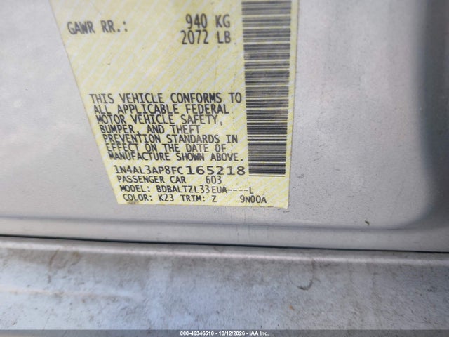 Продаж на аукціоні авто 2015 Nissan Altima 2.5 Sl, vin: 1N4AL3AP8FC165218, номер лоту: 46346510