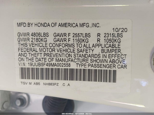 Продаж на аукціоні авто 2021 Acura Tlx Technology Package, vin: 19UUB5F49MA002558, номер лоту: 46346543