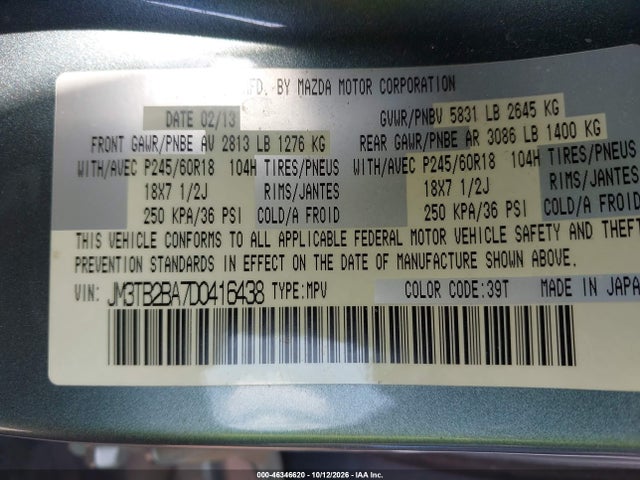 Продаж на аукціоні авто 2013 Mazda Cx-9 Sport, vin: JM3TB2BA7D0416438, номер лоту: 46346620