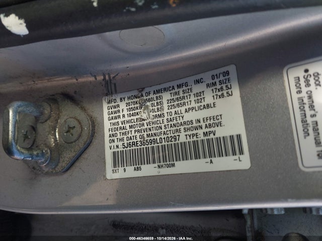 Продажа на аукционе авто 2009 Honda Cr-v Ex, vin: 5J6RE38599L010297, номер лота: 46346659