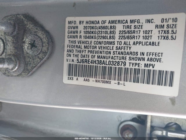 46346705 :رقم المزاد ، 5J6RE4H38AL032879 vin ، 2010 Honda Cr-v Lx مزاد بيع