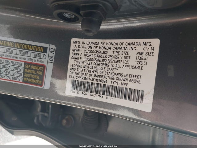 Aukcja sprzedaży 2014 Honda Cr-v Ex-l, vin: 2HKRM4H75EH650084, numer aukcji: 46346777