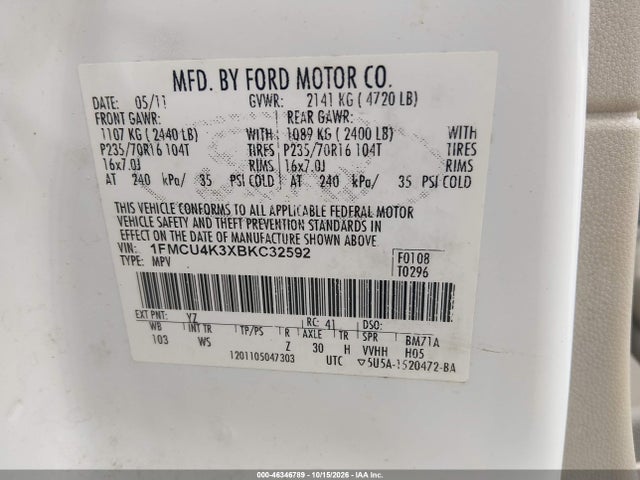 Продаж на аукціоні авто 2011 Ford Escape Hybrid, vin: 1FMCU4K3XBKC32592, номер лоту: 46346789