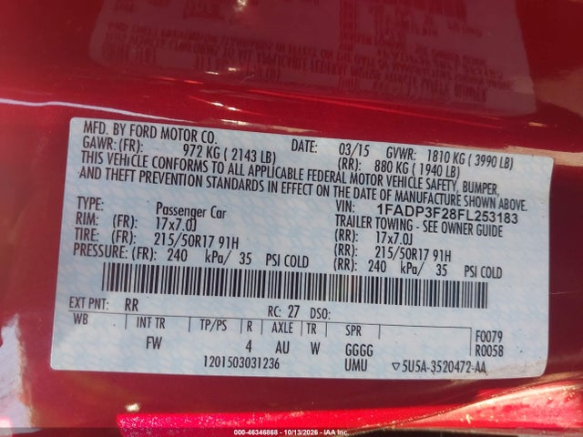 Aukcja sprzedaży 2015 Ford Focus Se, vin: 1FADP3F28FL253183, numer aukcji: 46346868
