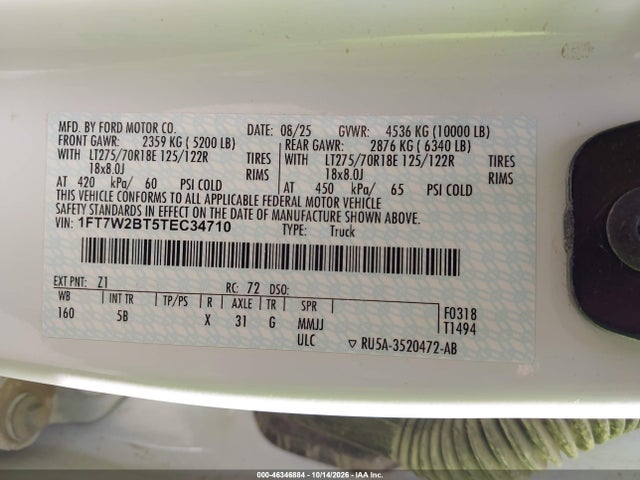 Aukcja sprzedaży 2026 Ford F-250 Lariat, vin: 1FT7W2BT5TEC34710, numer aukcji: 46346884