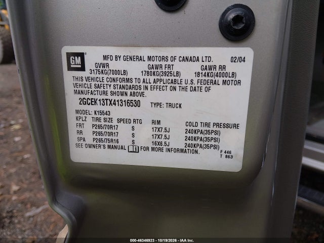 Aukcja sprzedaży 2004 Chevrolet Silverado 1500 Z71, vin: 2GCEK13TX41316530, numer aukcji: 46346923