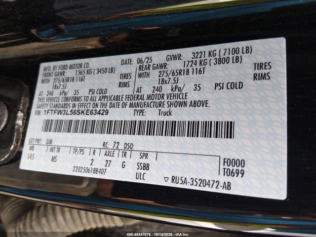 Продажа на аукционе авто 2025 Ford F-150 Xlt, vin: 1FTFW3L56SKE63429, номер лота: 46347076