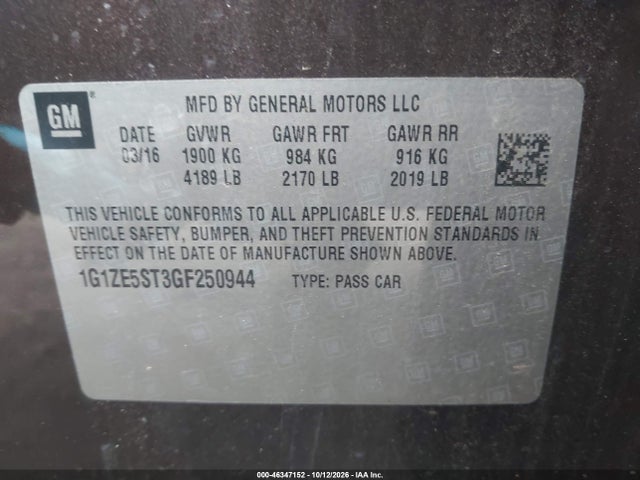 Auction sale of the 2016 Chevrolet Malibu 1lt, vin: 1G1ZE5ST3GF250944, lot number: 46347152