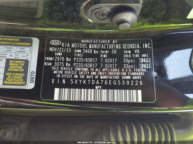 KIA Sorento Lx V6 2014 5XYKTDA76EG539226 Image 9