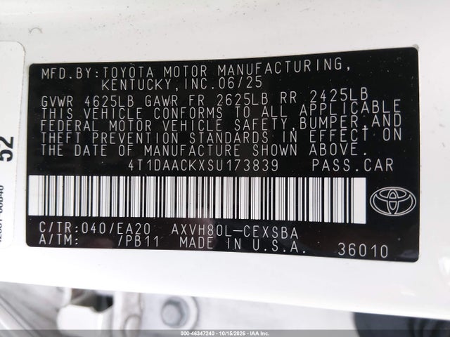 Aukcja sprzedaży 2025 Toyota Camry Se, vin: 4T1DAACKXSU173839, numer aukcji: 46347240