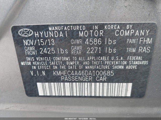 Aukcja sprzedaży 2013 Hyundai Sonata Hybrid Limited, vin: KMHEC4A46DA100685, numer aukcji: 46347347