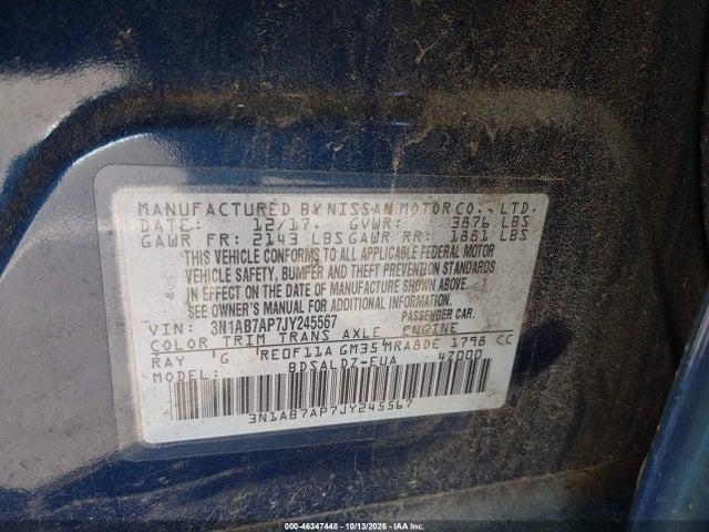 Aukcja sprzedaży 2018 Nissan Sentra Sv, vin: 3N1AB7AP7JY245567, numer aukcji: 46347448