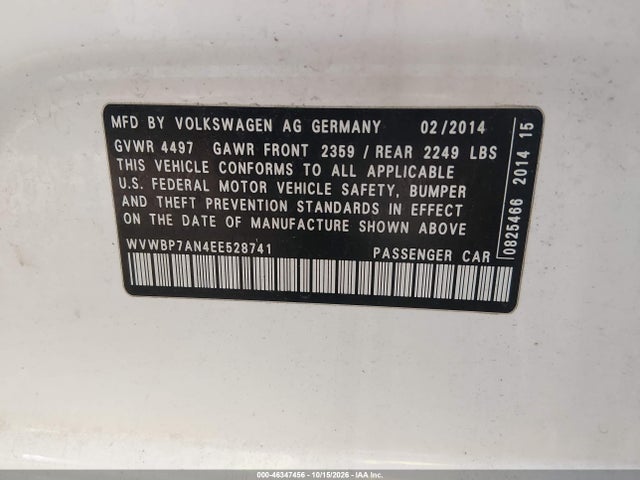 Auction sale of the 2014 Volkswagen Cc 2.0t Sport, vin: WVWBP7AN4EE528741, lot number: 46347456