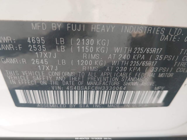 Subaru Outback 2.5i Premium 2017 4S4BSAFC8H3330064 Image 9